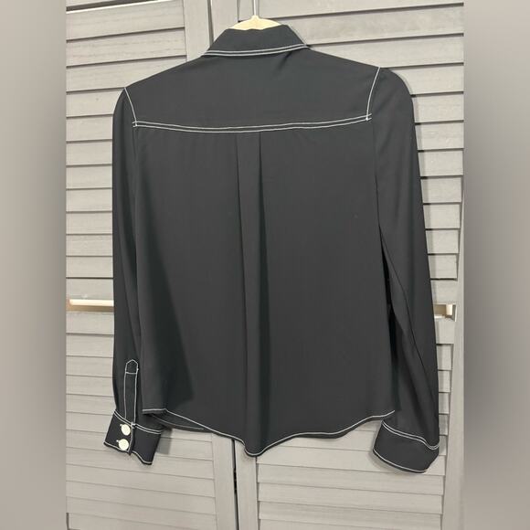 Express Black Button Down with White Topstitch Accents, Oversized Buttons XS - Picture 4 of 4
